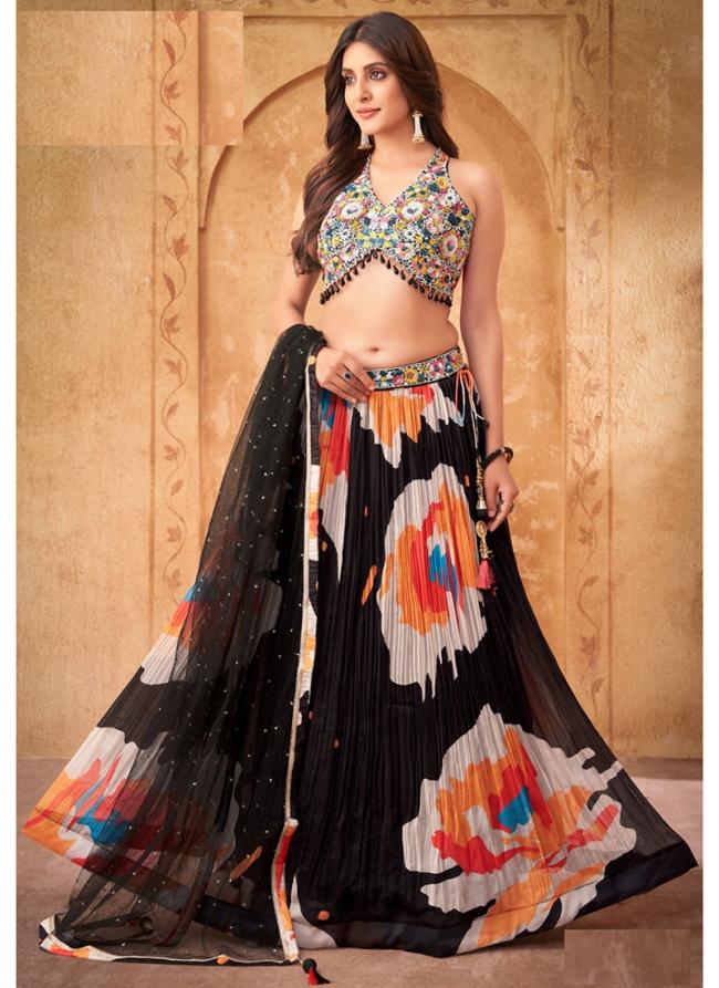 Organza  Black Party Wear Embroidery Work Ready To Wear Lehenga Choli